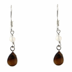 Boucles d oreilles Oeil tigre Labradorite sur Argent Oeil tigre taille poire 8x6mm Labradorite facettée 3mm diamètre Longu...