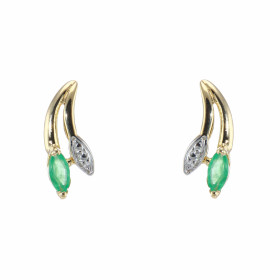 Boucles d'oreilles Or 2 tons Emeraude Navette 4x2mm