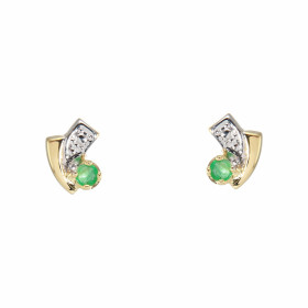 Boucles d'oreilles Or  2tons Emeraude rondes 2.5mm