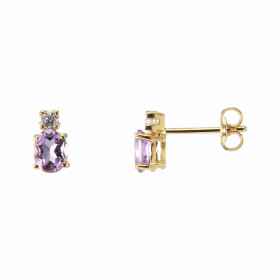Petites boucles d oreilles Or Jaune 750/1000 sertie d am&eacute;thystes (5x4mm) d oxydes zirconium (2mm)