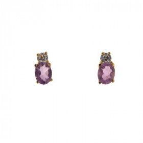 Boucles d oreilles Or 750 Améthyste (4x3mm) Oxydes Zirconium (2mm)