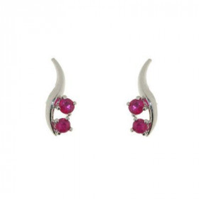 Boucles d'oreilles Or Blanc 750/1000 et Rubis. Diamètre des pierres : 2 mm. Dimensions du Motif : 10 x 4mm. 