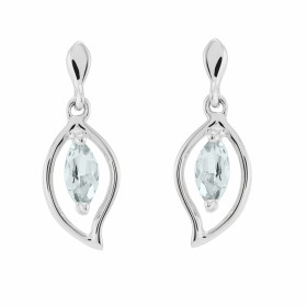 Boucles d oreilles Or blanc 375 Aigue Marine navette 6x3mm Boucles d oreilles pendantes or blanc 375 (9 carats) Aigues mar...