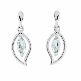 Boucles d'oreilles Or blanc 375 Aigue Marine navette 6x3mm. Boucles d'oreilles pendantes en or blanc 375 (9 carats). Aigue...