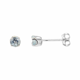 Boucles d oreilles Or blanc 375 Aigue Marine Ronde 4mm Boucles d oreilles type puces Or blanc 375 (9 carats) Pierres ronde...