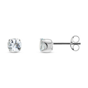 Boucles d&#39;oreilles Or blanc 375 Aigue Marine Ronde 5mm. Boucles d&#39;oreilles type puces en Or blanc 375 (9 carats). ...