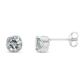 Boucles d'oreilles Or blanc 375 Aigue Marine Ronde 6mm. Boucles d'oreilles type puces en Or blanc 375 (9 carats). Pierres ...