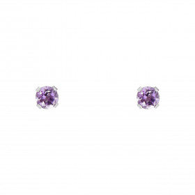Boucles d oreilles Or Blanc 375 Améthyste 4mm Boucles d oreilles type puces Or Blanc 375 Pierres rondes 4mm diamètre (0,3 ...