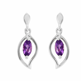 Boucles d oreilles Or blanc 375 Améthyste navette 6x3mm Boucles d oreilles pendantes or blanc 375 (9 carats) Améthystes na...