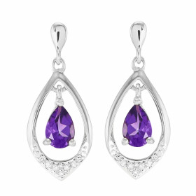 Boucles d oreilles Or blanc 375 Améthyste poire 6x4mm diamant Boucles d oreilles pendantes or blanc 375 (9 carats) Améthys...