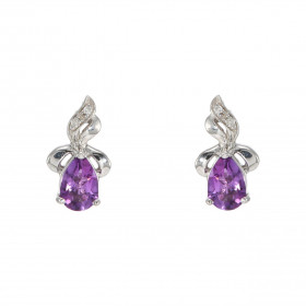 Boucles d oreilles Or Blanc 375 Améthyste Poire 6x4mm Diamant Chaque boucle est sertie d une Améthyste Poire 6x4mm 2 diama...