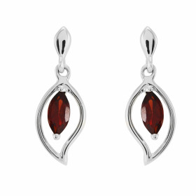 Boucles d oreilles Or blanc 375 Grenat navette 6x3mm Boucles d oreilles pendantes or blanc 375 (9 carats) Grenats navette ...