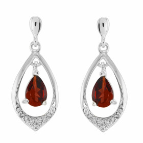 Boucles d oreilles Or blanc 375 Grenat poire 6x4mm diamant Boucles d oreilles pendantes or blanc 375 (9 carats) Grenats po...