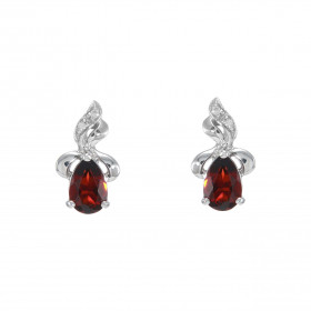 Boucles d'oreilles Or Blanc 375 Grenat Poire 6x4mm et Diamant