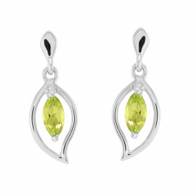 Boucles d oreilles Or blanc 375 Péridot navette 6x3mm Boucles d oreilles pendantes or blanc 375 (9 carats) Péridots navett...