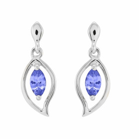 Boucles d'oreilles Or blanc 375 Tanzanite navette 6x3mm. Boucles d'oreilles pendantes en or blanc 375 (9 carats). Tanzanit...