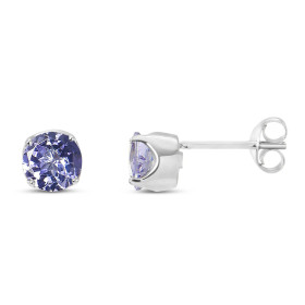 Boucles d oreilles Or blanc 375 Tanzanite Ronde 4mm Boucles d oreilles type puces Or blanc 375 (9 carats) Pierres rondes 4...