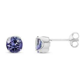 Boucles d oreilles Or blanc 375 Tanzanite Ronde 6mm Boucles d oreilles type puces Or blanc 375 (9 carats) Pierres rondes 6...