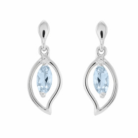 Boucles d'oreilles Or blanc 375 Topaze bleue navette 6x3mm