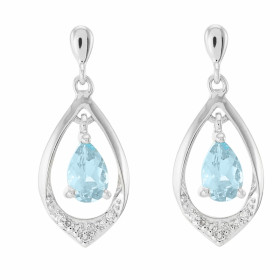 Boucles d'oreilles Or blanc 375 Topaze Bleue poire 6x4mm et diamant