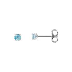 Boucles d'oreilles Or blanc 375 Topaze Bleue Ronde 3mm. Boucles d'oreilles type puces en Or blanc 375 (9 carats). Pierres ...