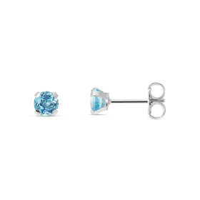 Boucles d'oreilles Or blanc 375 Topaze Bleue Ronde 4mm. Boucles d'oreilles type puces en Or blanc 375 (9 carats). Pierres ...