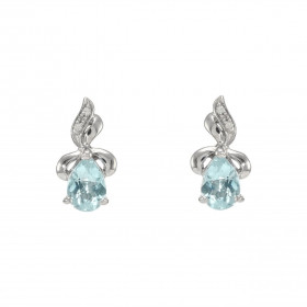 Boucles d'oreilles Or Blanc 375 Topaze bleue traitée Poire 6x4mm et Diamant