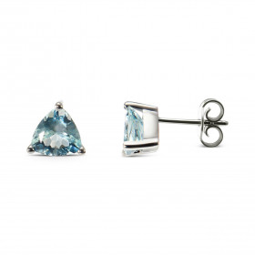  Boucles d oreilles Or Blanc 750 Aigue Marine AAA Trillion Pierres taille trillion 6.5mm coté Serti à griffes Système ferm...