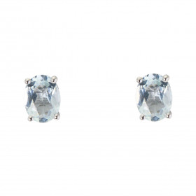 Boucles d'oreilles Or Blanc 750 Aigue Marine Ovale 8x6mm