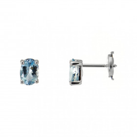 Boucles d&#39;oreilles Or Blanc 750 Aigue Marine. Aigues Marines ovales de 7 x 5 mm (0,65 carat/pièce). Serti à griffes. S...