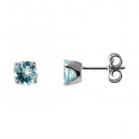 Boucles d&#39;oreilles Or Blanc 750 Aigues marines Rondes 6mm. Poids total des pierres : 1.5 carat. Serti 4 griffes. Systè...