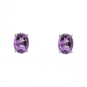 Boucles d oreilles Or Blanc 750 Améthyste Ovale 8x6mm Boucles d oreilles type puces Or Blanc 750 Pierres ovales 8x6mm (1.1...