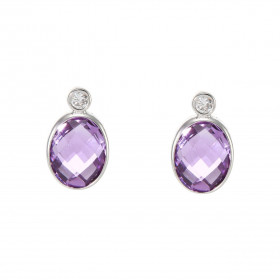 Puces d oreilles Or Blanc 750 Améthyste Ovale Oxydes zirconium Chaque boucle est sertie d une pierre ovale 9x7mm d un oxyd...