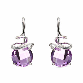 Boucles d oreilles pendantes Améthyste Diamant Or Blanc 750 Ces magnifiques pierres taillées rose mesurent 8mm diamètre 3 ...