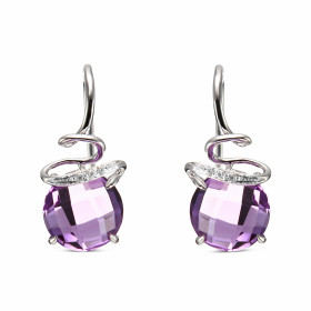 Boucles d'oreilles Or  Blanc 750 Améthyste Ronde 8mm et Diamant