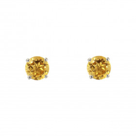 Boucles d'oreilles Or Blanc 750 Citrine 6mm. Boucles d'oreilles type puces en Or Blanc 750. Pierres rondes de 6mm de diamè...