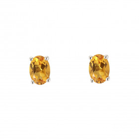 Boucles d'oreilles Or Blanc 750 Citrine Ovale 7x5mm