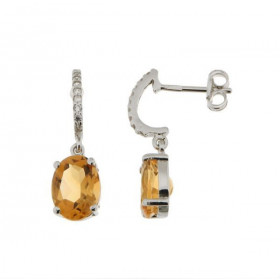 Boucles d'oreilles Or Blanc 750 Citrine Ovale 8x6mm  et Oxyde