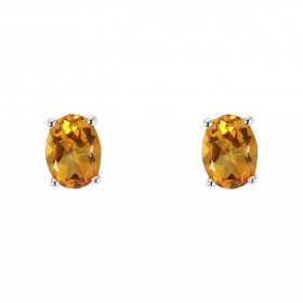 Boucles d'oreilles Or Blanc 750 Citrine Ovale 8x6mm