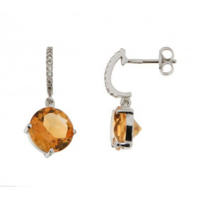 Boucles d'oreilles Or Blanc 750 Citrine Ronde 8mm  et Oxyde