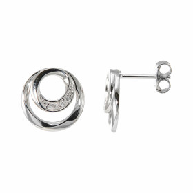 Boucles d'oreilles en Or Blanc 750 serties de 8 diamants pour un poids total de 0,04 carat. Dimensions d'une boucle vue de...