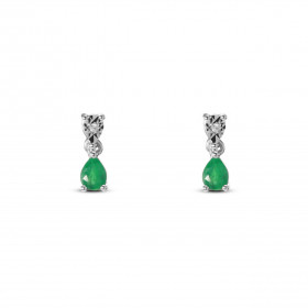 Boucles d'oreilles Or Blanc 750 Emeraude Poire 5x3mm et Diamant