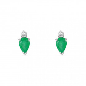 Boucles d oreilles Or Blanc 750 Emeraude Poire 6x4mm Diamant Chaque boucle est sertie d une émeraude poire 6x4mm d un diam...