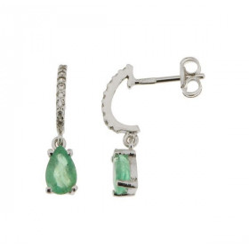 Boucles d'oreilles Or Blanc 750 Emeraude Poire  et Oxyde 