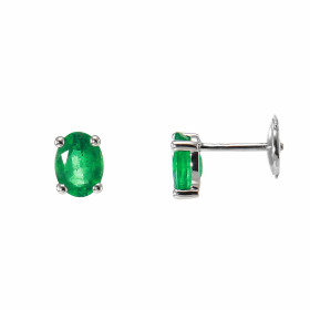  Boucles d oreilles or blanc 750 serties d émeraudes AAA Pierres ovales 7x5mm Serti à griffes Fermeture sécurisée ALPA Poi...