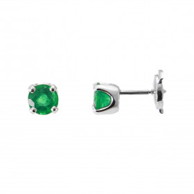 Boucles d&#39;oreilles en Or Blanc 750 serties d&#39;émeraudes rondes de 5.5mm de diamètre (0,55 carat/pièce). Serti à gri...