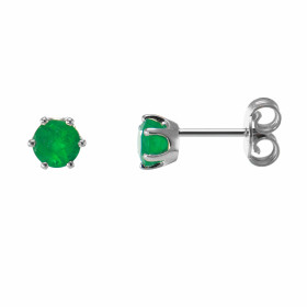  Boucles d oreilles Or Blanc 750 serties d émeraudes rondes 5mm diamètre Fermeture par poussettes belges Chaton 6 griffes ...