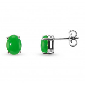 Boucles d'oreilles Or Blanc 750 Jade Ovale 8x6mm