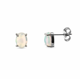 Boucles d'oreilles Or Blanc 750 Opale Ovale 8x6mm