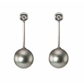  Boucles d oreilles Or Blanc Perle Tahiti Diamant Diamètre des perles : 10 à 10.5mm Longueur des boucles d oreilles : 30mm...